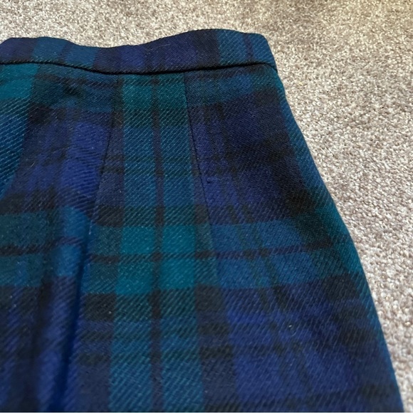 Vintage 60s/70s Blue Green Tartan Plaid Wool Pleated Wide Leg Pants Size Medium - Picture 11 of 15
